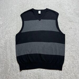 VINTAGE Gap Vest Womens XL Black Gray Striped V-Neck Cotton Nylon Silk‎ Blend
